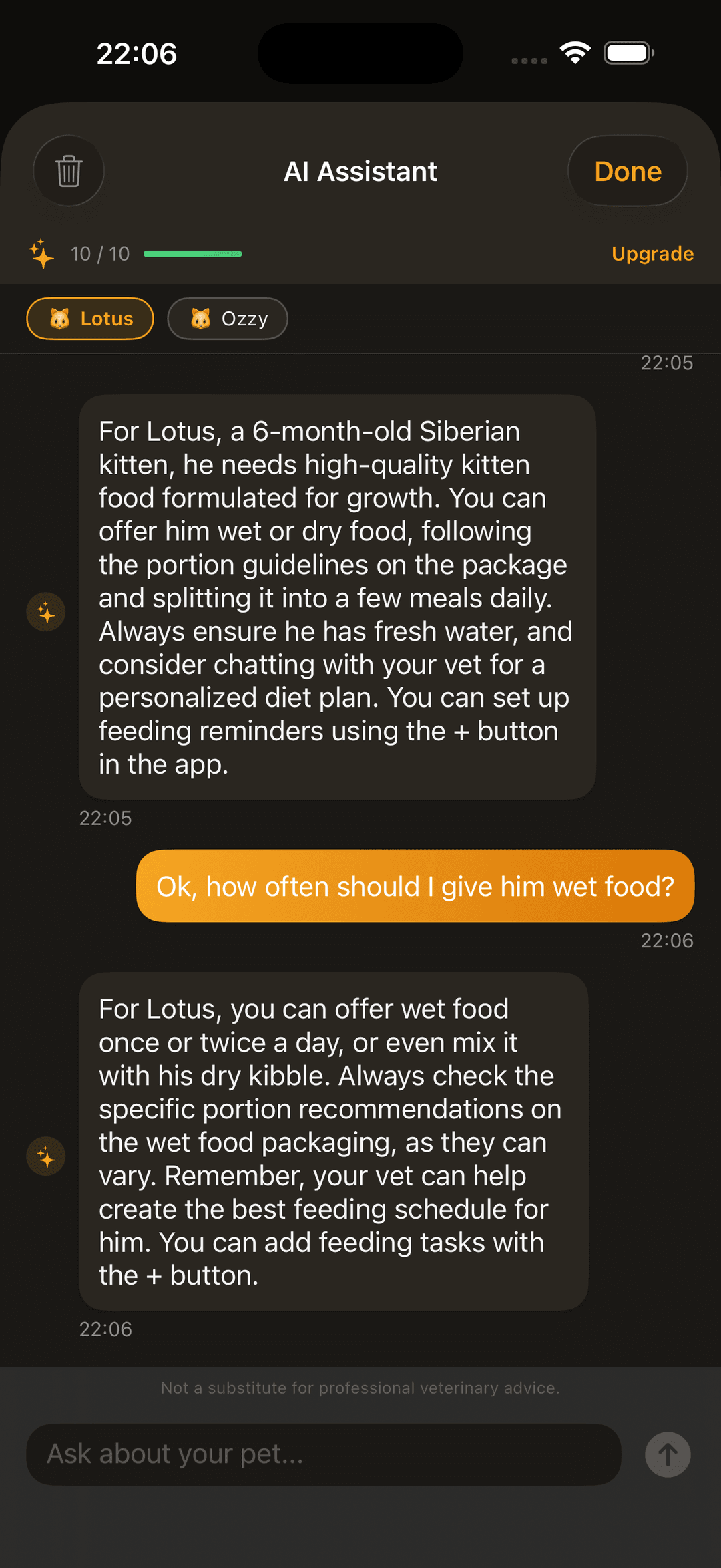 AI chat assistant providing personalized feeding advice for your pet
